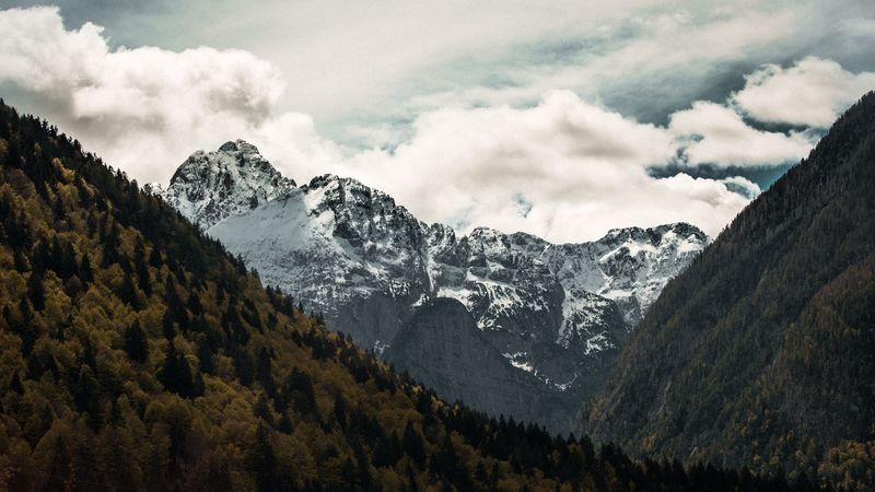mountains, top, sky, snow, 4k