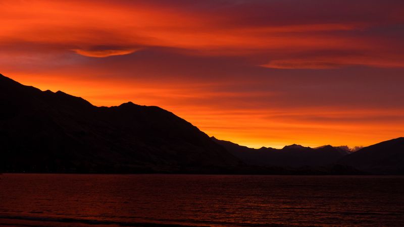 mountains, sunset, skyline, sky, 4k