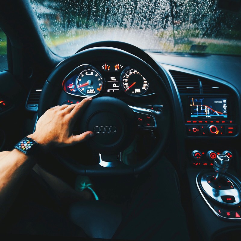 car rainy day rainy and audi r8 4k
