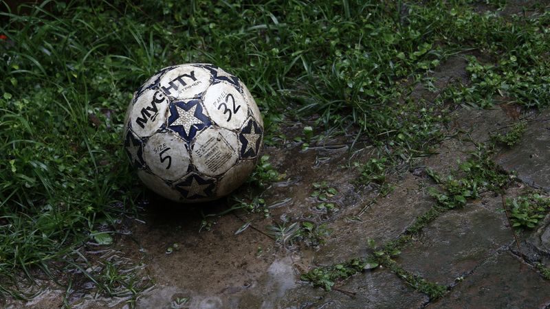ball, football, dirt, grass, 4k