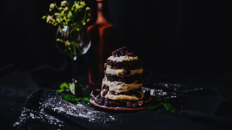 cake, dessert, blackberries, raspberries, cream, 4k
