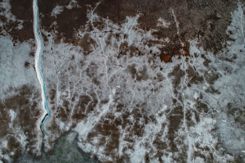 droen view aerial view from above and frozen lake 4k