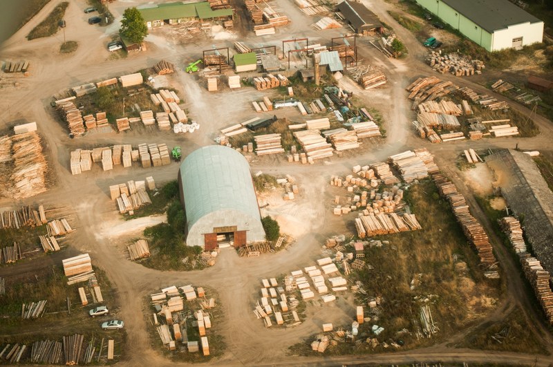 warehouse wood bird view and aerial view 4k