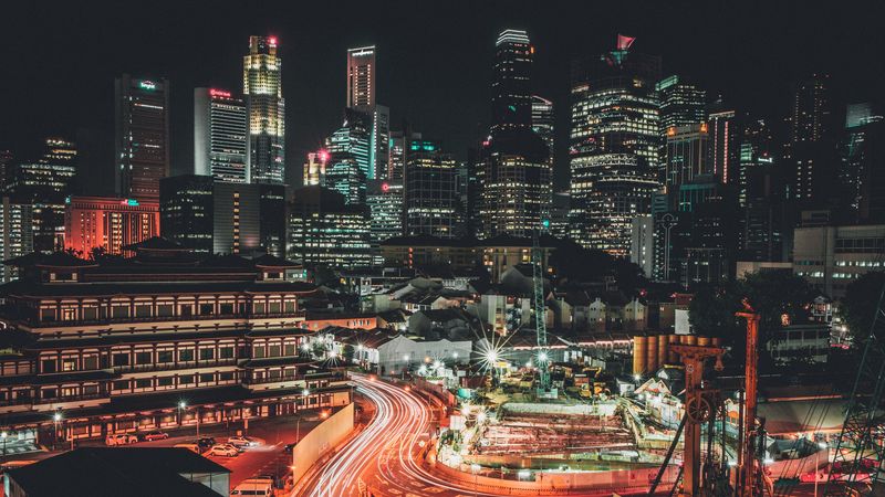 singapore, skyscrapers, metropolis, night, 4k