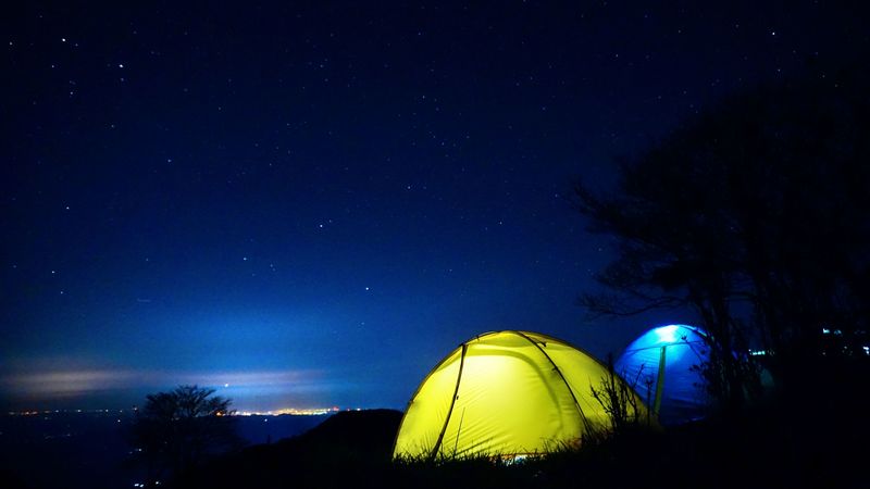 tent, night, starry sky, 4k