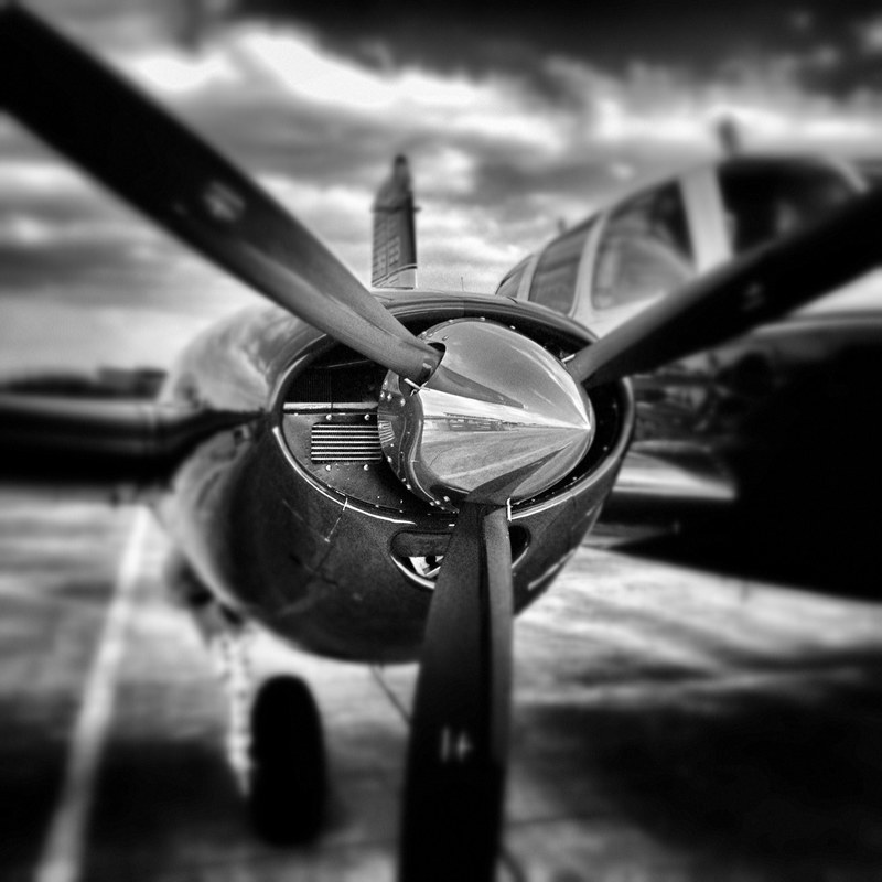 black and white macro shot of airplane propeller with reflection, monochrome propeller 4k