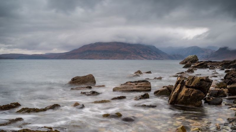 mountains, stones, fog, 4k
