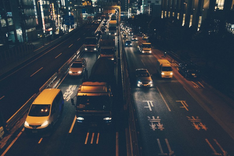 busy city highway night time traffic at intersection, highway intersection at night time 4k