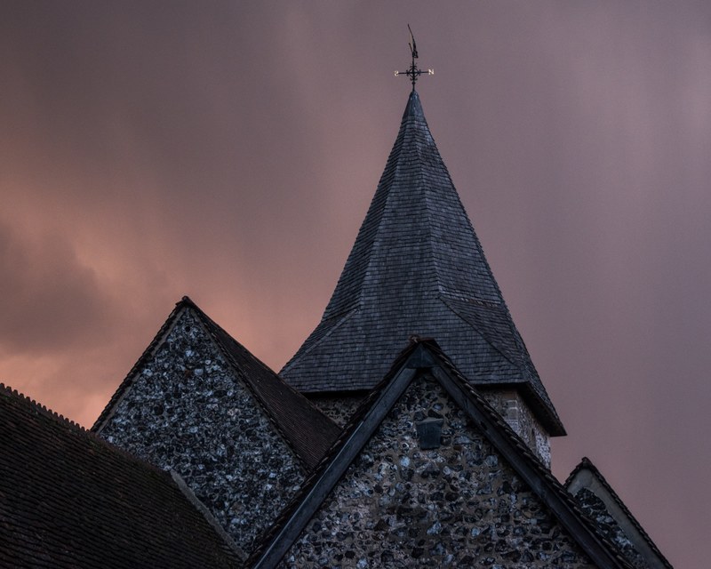 church spire cross and building 4k