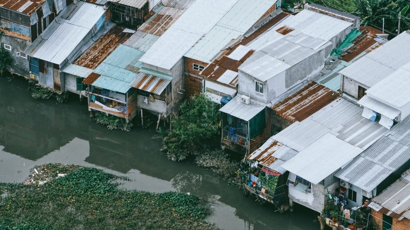 river houses waterfront and roof 4k