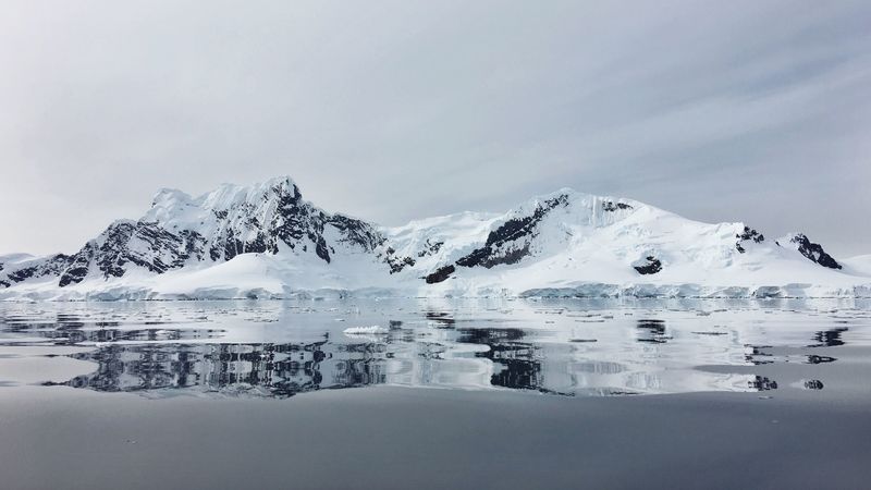 mountains, lake, snow, 4k
