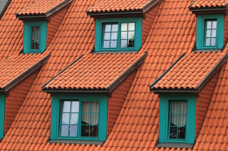 orange rooftops with windows framed in green, _orange roof green windows 4k