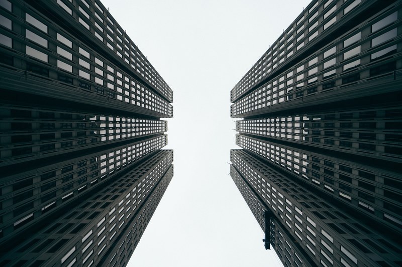 a low angle shot of two twin skyscrapers in san francisco, skyscrapers san francisco 4k