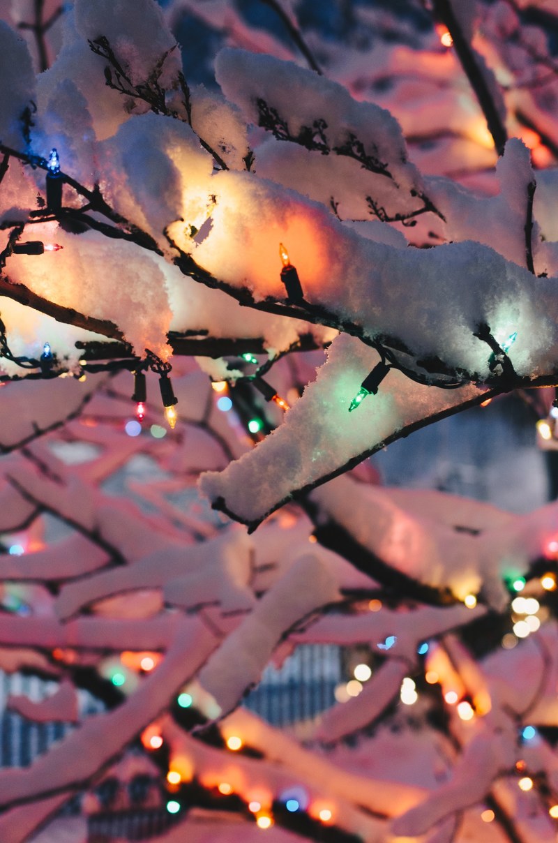 mini lights outside in the snow 4k