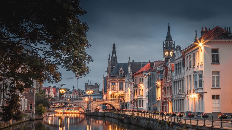 building, bridge, branch, river, 4k