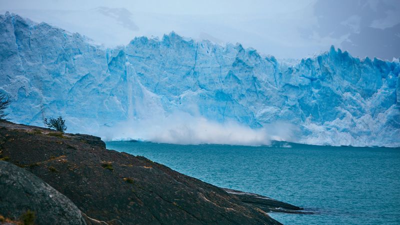 iceberg, rocks, sea, shore, 4k