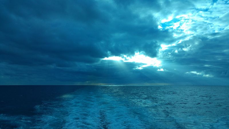 sea, horizon, waves, clouds, fog, 4k