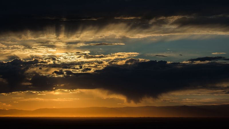 sunset, glow, sky, clouds, 4k