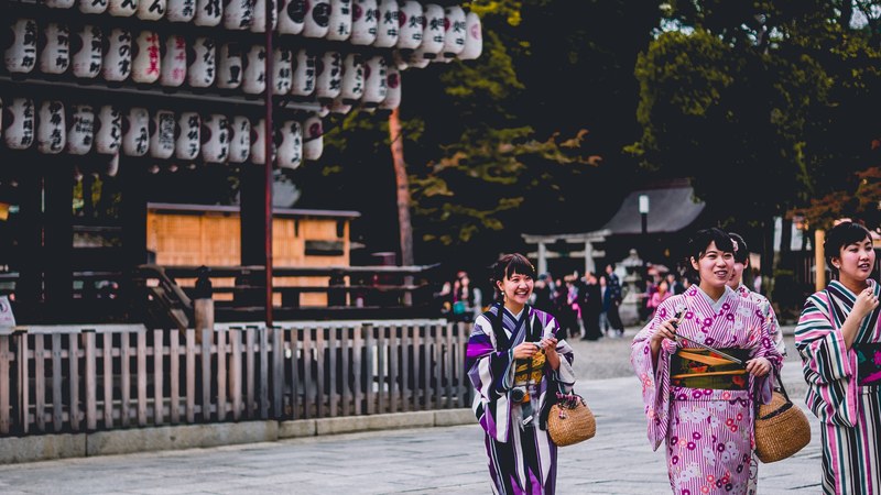 a group of women in colorful kimonos in kyoto prefecture, _women kimonos kyoto prefecture 4k
