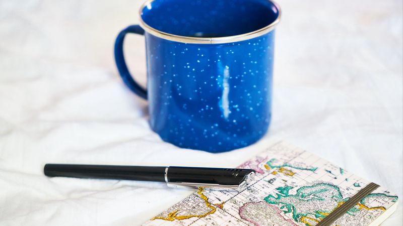 notebook, pen, cup, 4k
