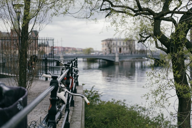 city rail riverside and tree 4k