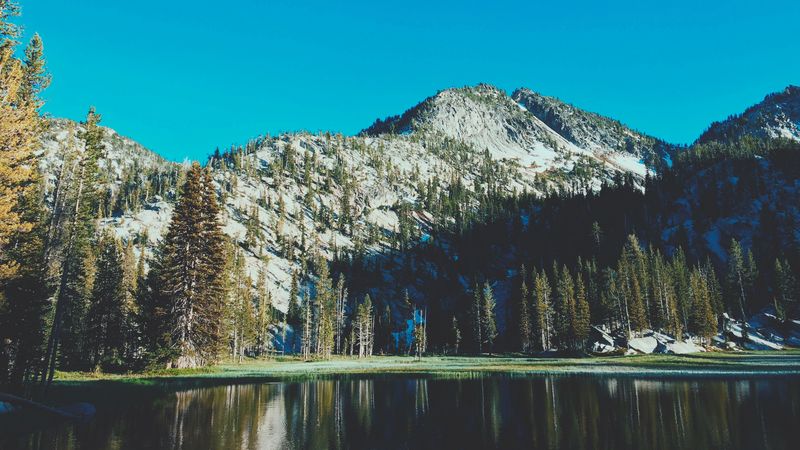 mountains, lake, trees, 4k