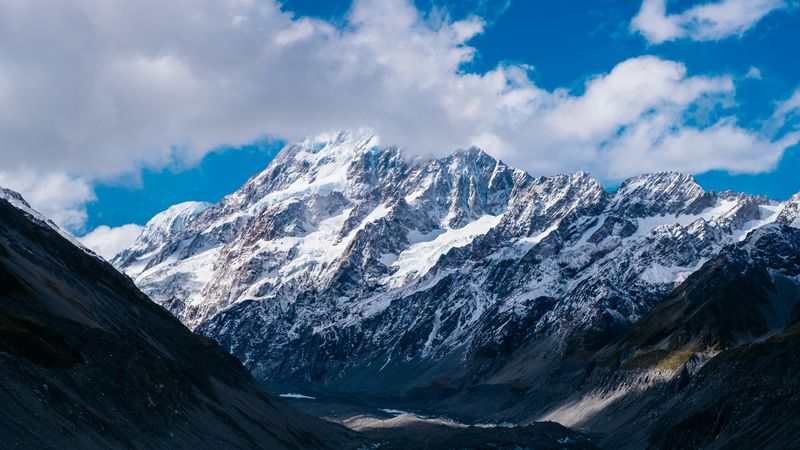 mountains, new zealand, sky, clouds, 4k