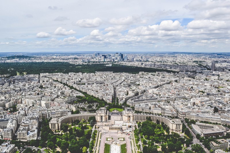 an aerial view of place du trocadro in paris taken from the eiffel tower, trocadero from eiffel tower 4k