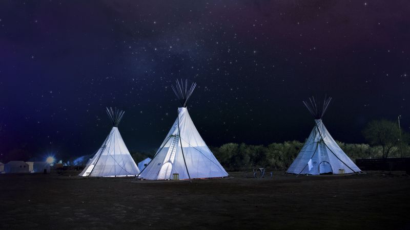 tents, night, starry sky, 4k