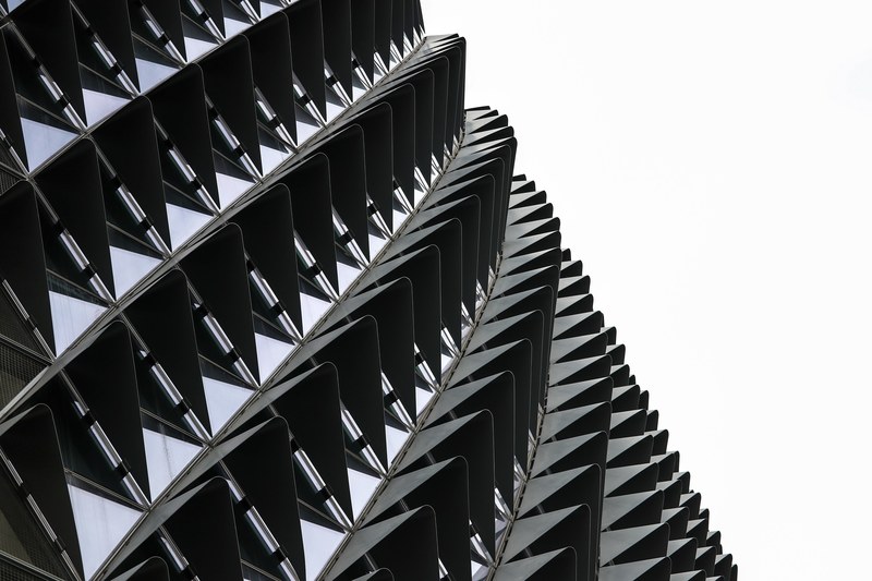 black and white shot of clear sky and modern futuristic building architecture in adelaide, form 4k