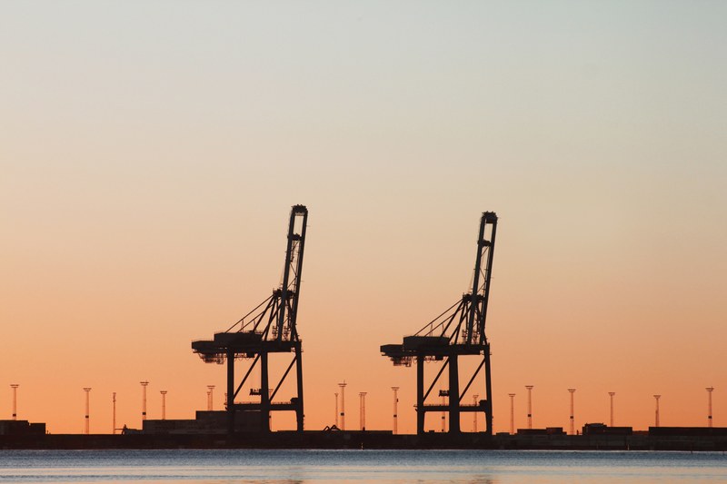 cranes at aarhus harbour 4k