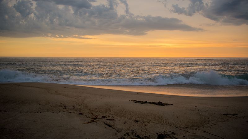 horizon, waves, sand, beach, 4k