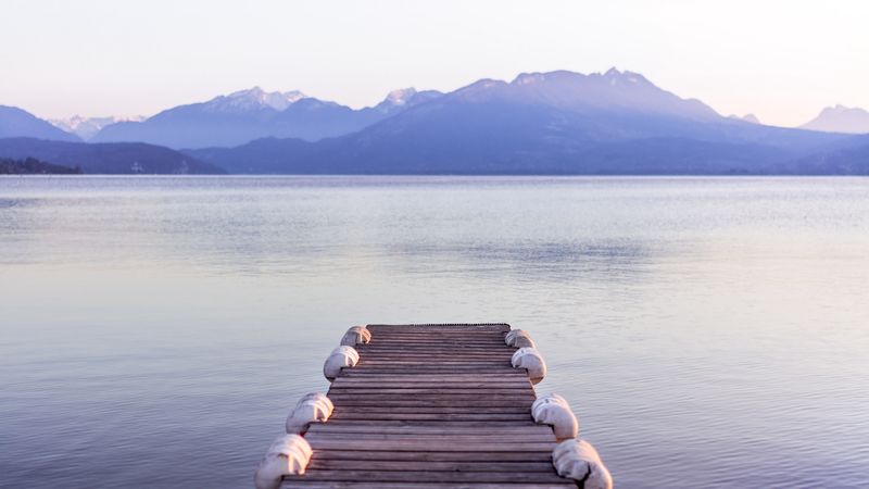pier, sea, mountains, shore, 4k