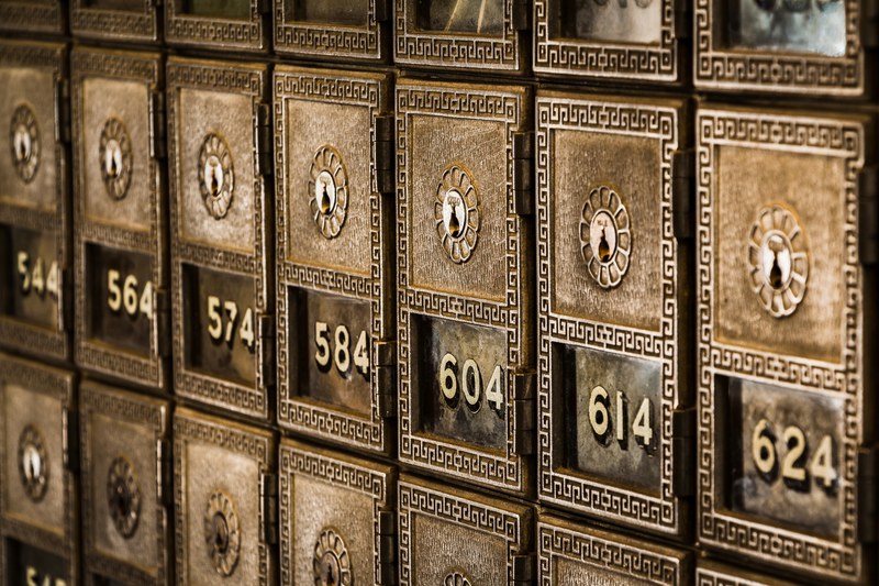 numbers on metal deposit boxes in a bank, numbered boxes detail 4k