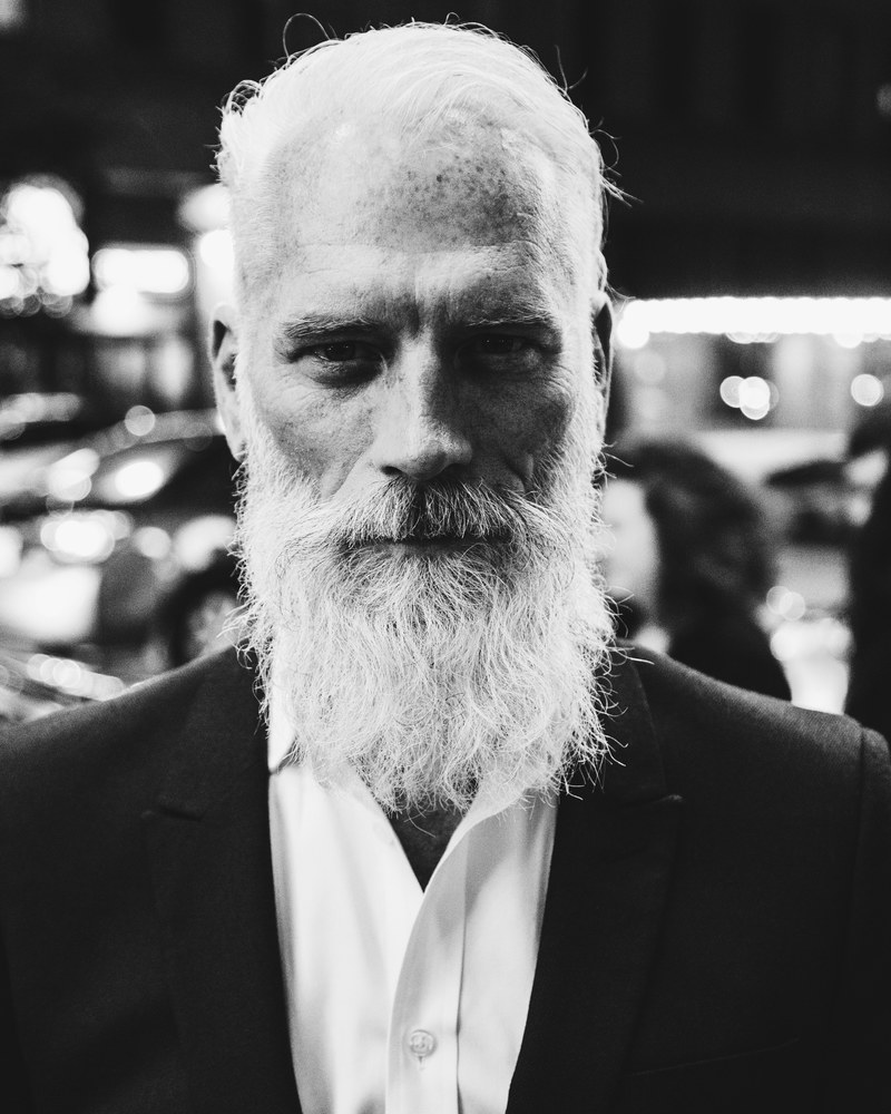 black and white shot of attractive older man with white beard in blazer and shirt toronto, toronto 4k