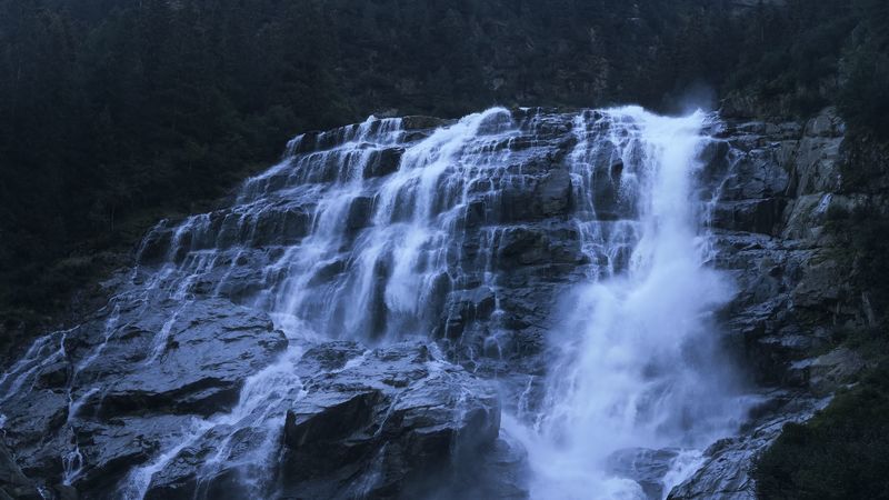 waterfall, rocks, precipice, water, 4k