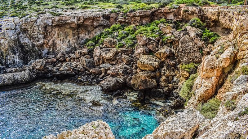 cliff, stones, lake, hdr, 4k