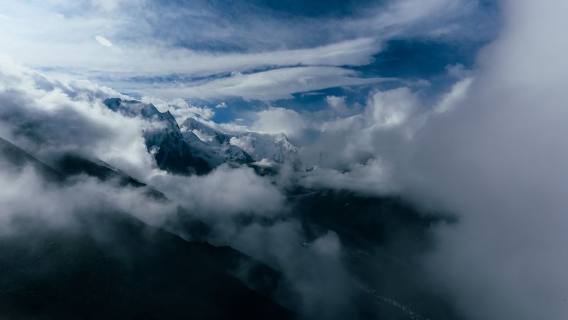 mountains, clouds, snow, 4k
