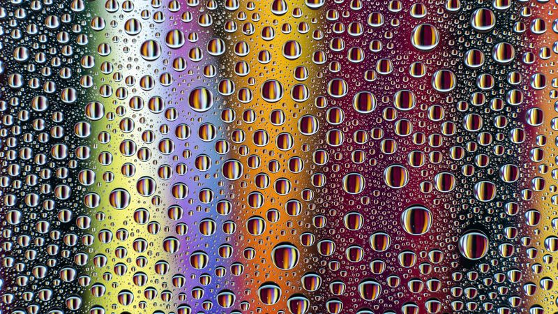 rainbow, drops, colorful, reflection, 4k