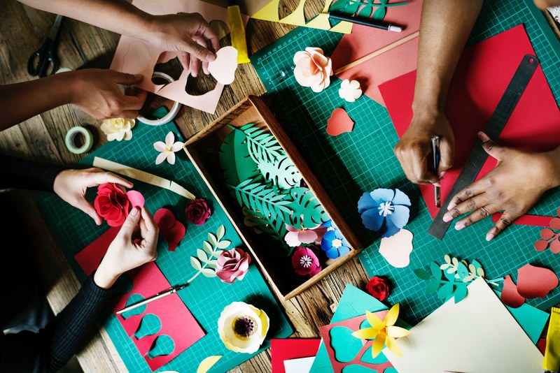 flatlay overhead craft and crafting 4k