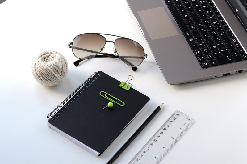 ruler pencil laptop and notebook 4k