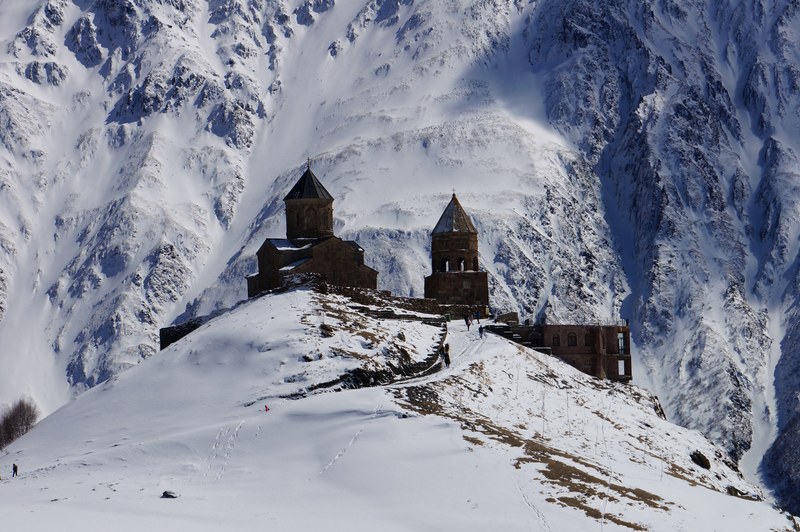 the tsminda sameba church in kazbegi georgia 4k