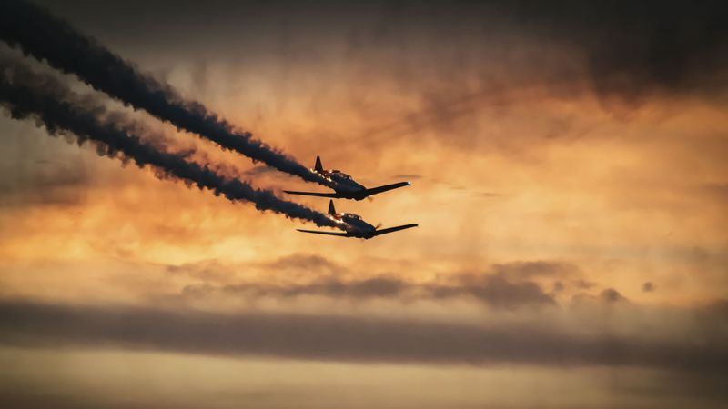 airplanes, military, smoke, sky, 4k