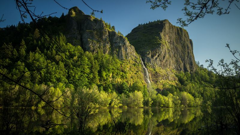 rocks, mountains, water, reflection, 4k