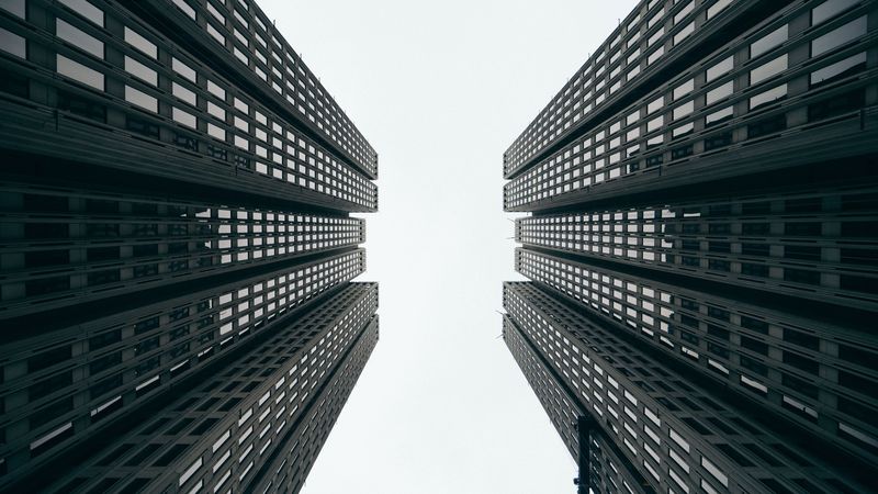 skyscrapers, buildings, bottom view, 4k