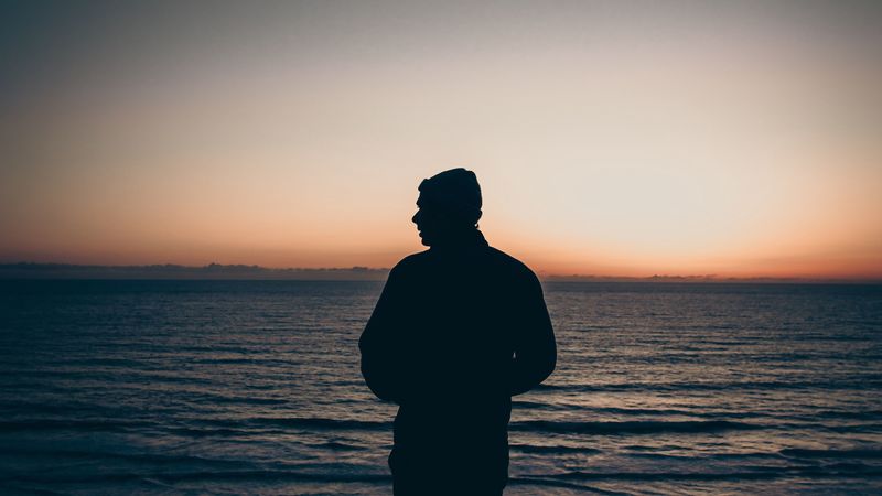silhouette, loneliness, horizon, sunset, 4k