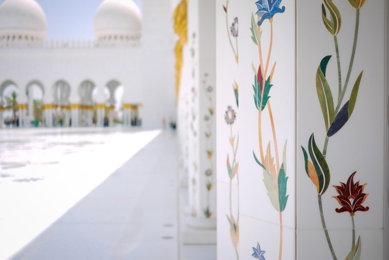 architecture pattern mosque and white 4k