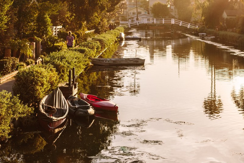 sunset girl venice and canal 4k