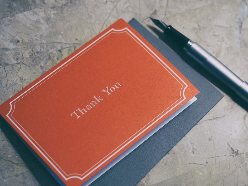 a fountain pen next to a red thank you card, thank you 4k