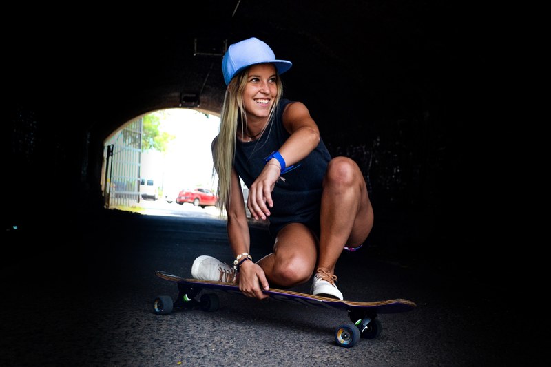 woman female skateboard and urban 4k